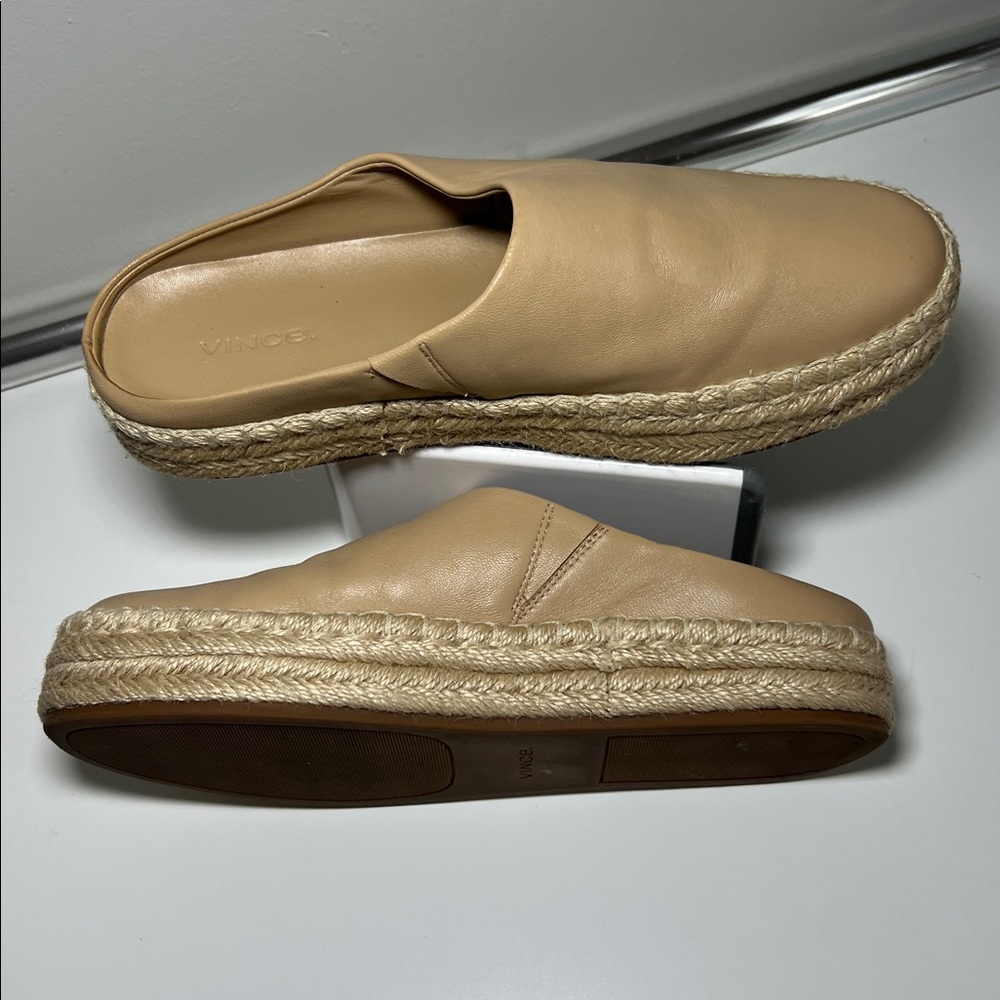 Vince Ulla Leather Slip-On Espadrille Mules Beige Women’s Size 8 - Picture 6 of 11